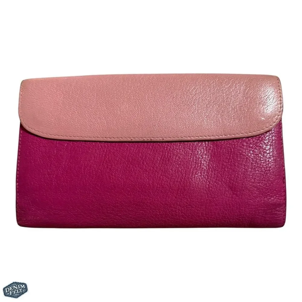 Miu‎ Miu Pink Bicolor/Two Tone Leather Continental Flap Snap Long Wallet